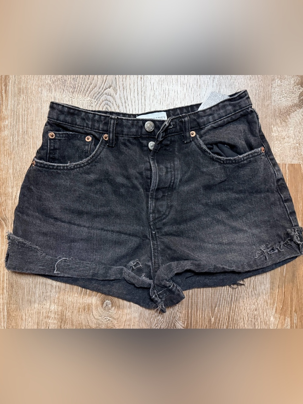 Zara Black Distressed Denim Shorts High Rise Size 4